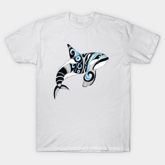 Orca Killer Whale Tribal Tattoo Blue Black Ink T-Shirt by Seven Sirens Studios